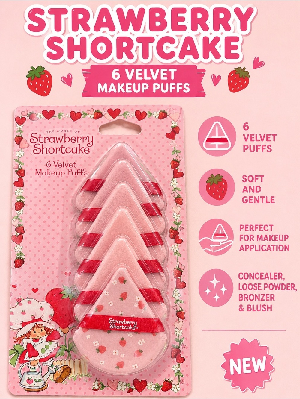 Strawberry Shortcake Pink Velvet Makeup Puffs - 6 Pack